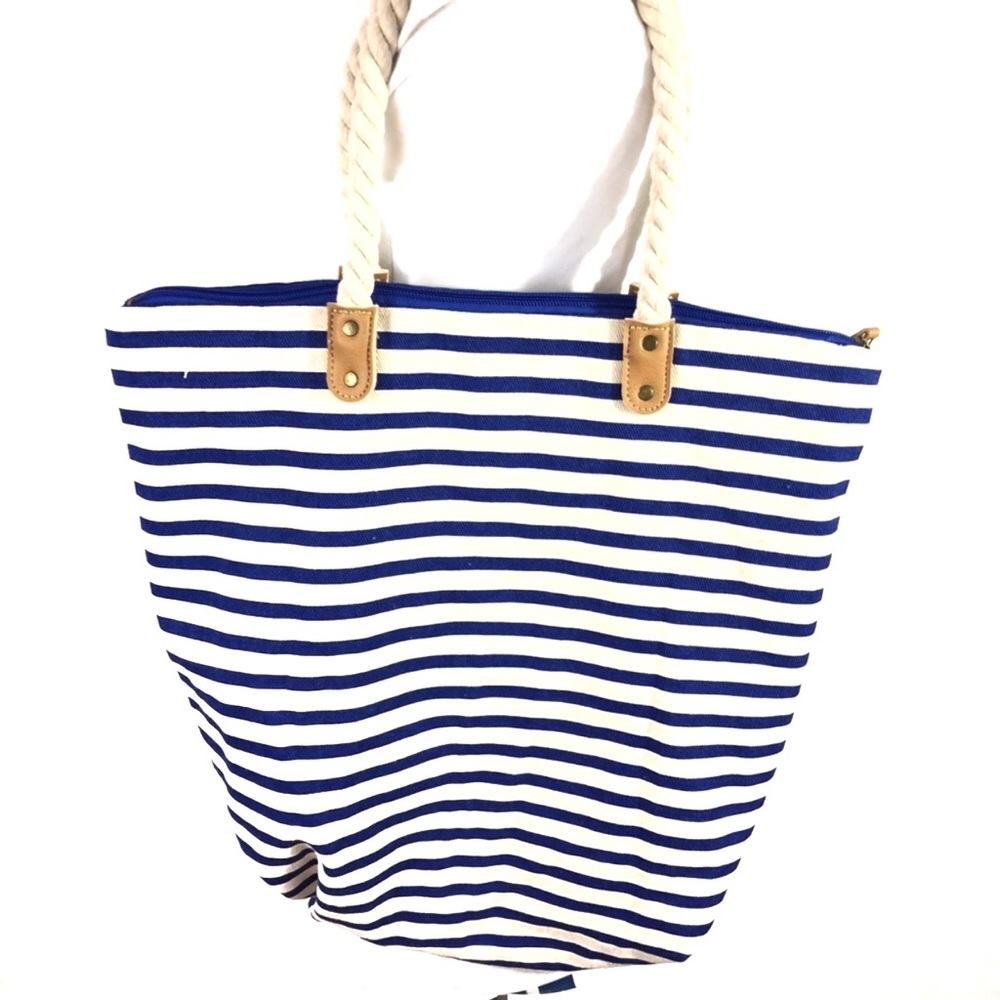 Summer & Rose blue & white striped canvas tote - Picture 1 of 6